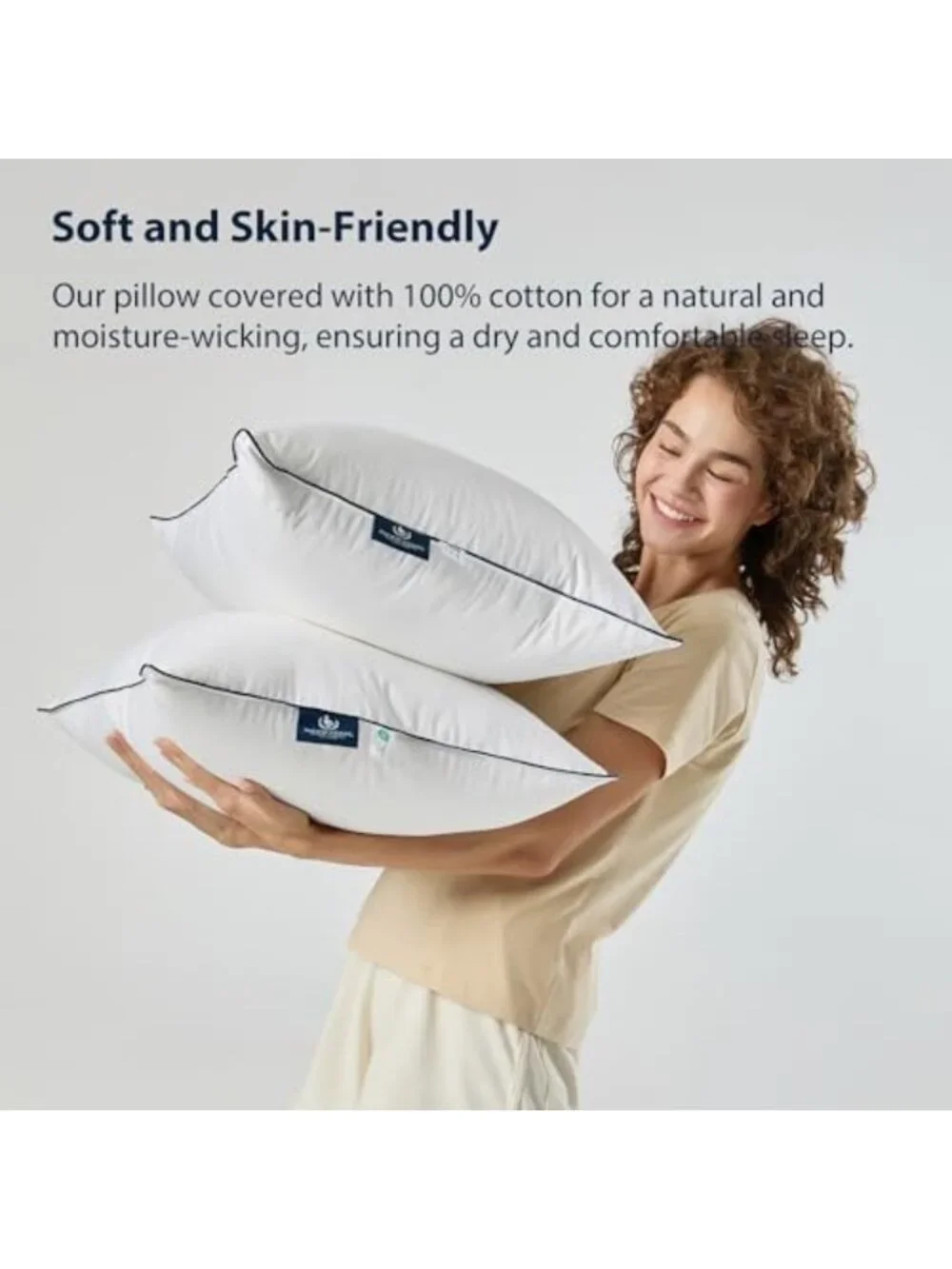 Queen Size Goose Feather & Down Pillows Set of 2 | 3-Chamber Hotel Style for